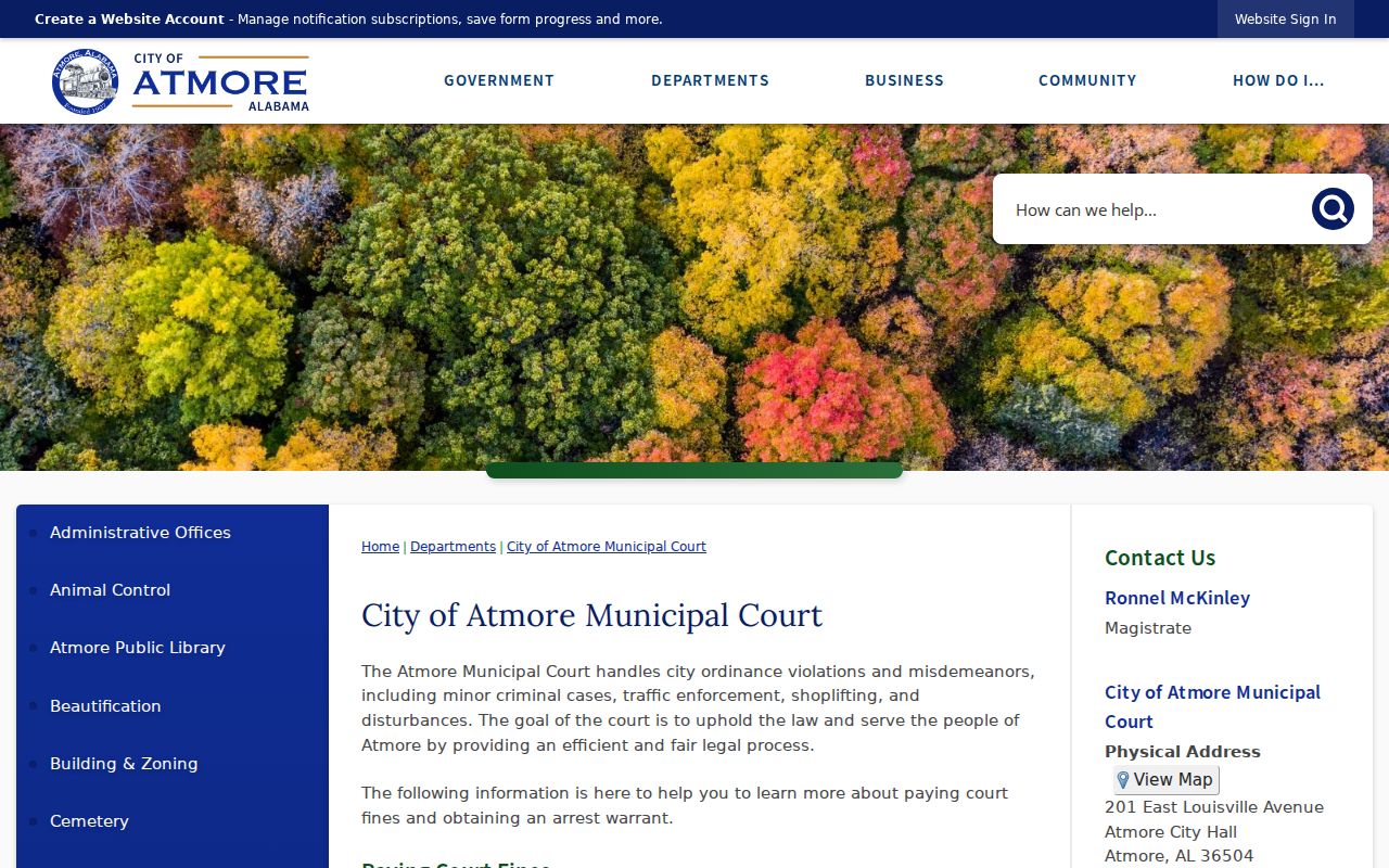 Atmore Municipal Court complaint and warrant process