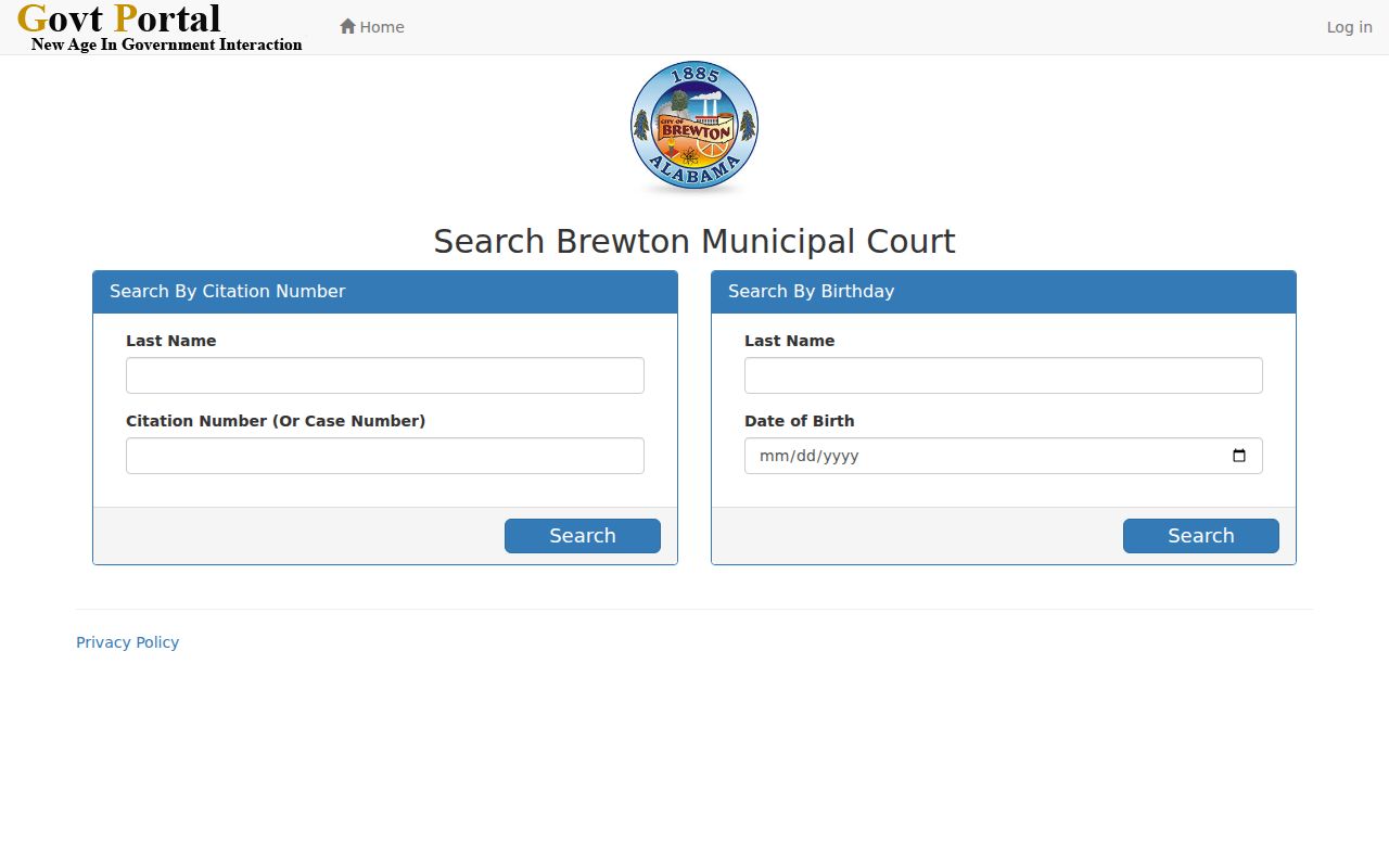 Brewton Municipal Court citation and birthday search panels