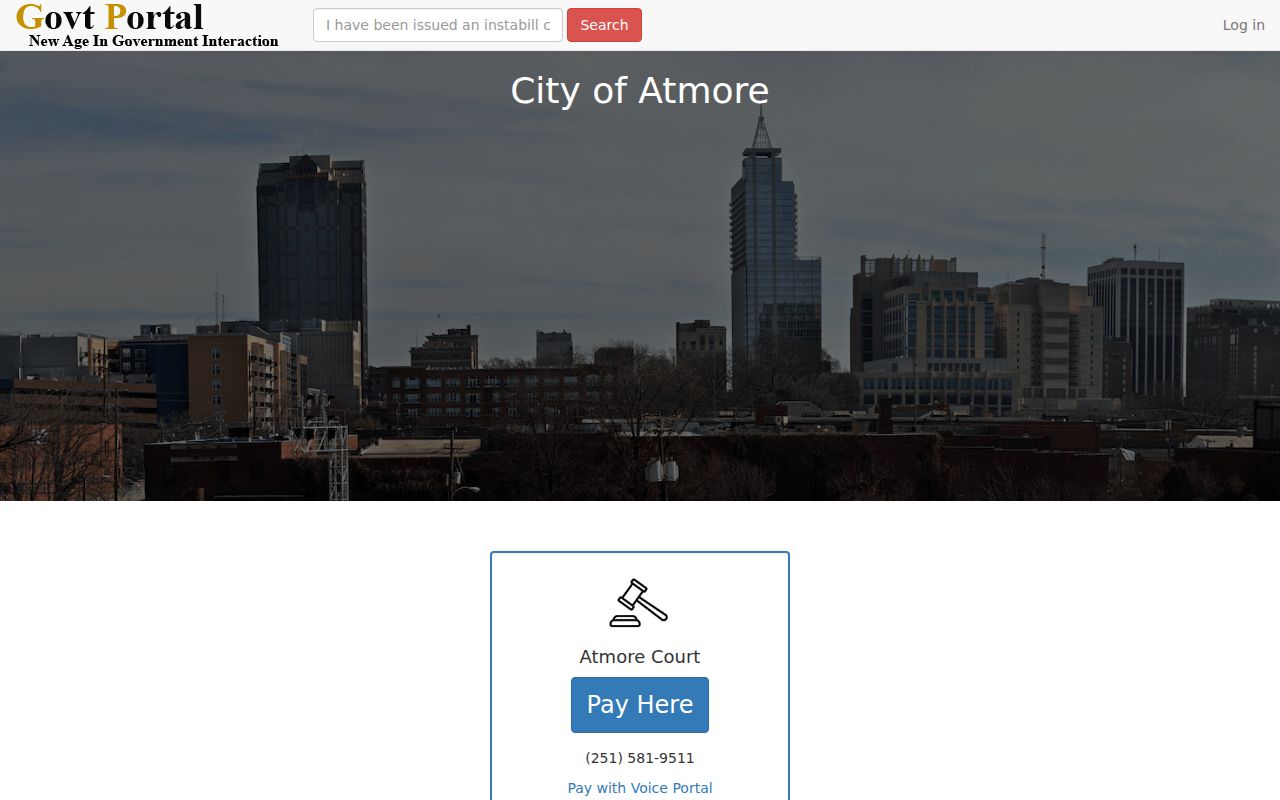 Atmore Municipal Court payment portal landing page